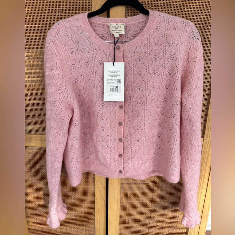 Carolina Cardigan - Sezane X MDLO sz XL NWT wool mohair blend Pink Powder